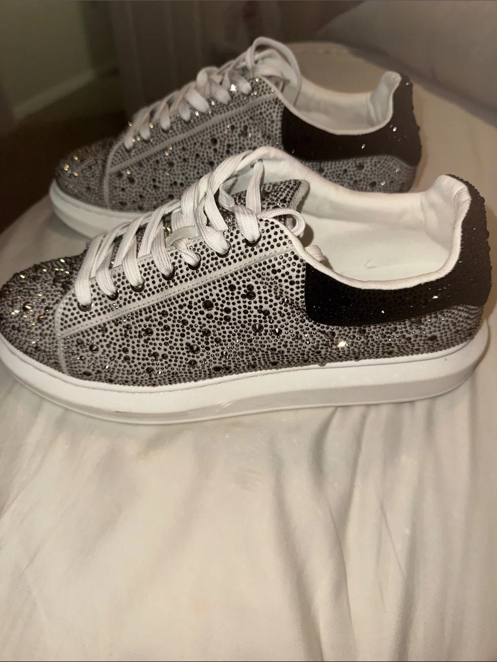 Steve Madden White and Silver Crystal-Embellished Men's Sneakers